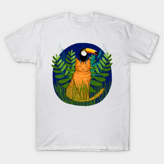 Jungle Cat and Toucan T-Shirt by KilkennyCat Art